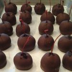 Chocolate Electric Cherry Bombs in a baking pan.