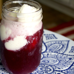 Red Electra Moscato Float on a plate with blue designs