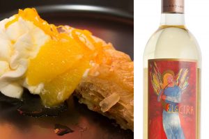 Napoleon Dessert Pairing next to a bottle of Electra Moscato Sweet Wine.