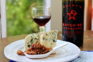 Starboard Batch 88 with a blue cheese wedge and nuts, with a glass of Batch 88.