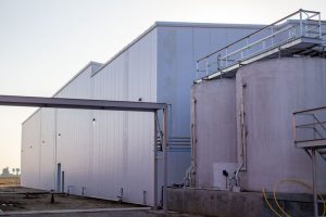 Quady Winery's new warehouse with wine tanks.