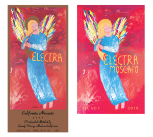 Electra Moscato wine label comparison, the old design VS the new 2018 vintage.