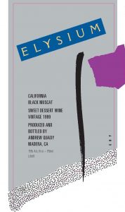 Old Elysium Black muscat wine label from 1999.