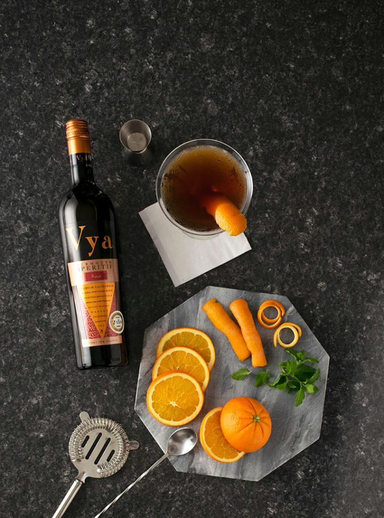 Vya Sweet Vermouth with orange slices and carrots