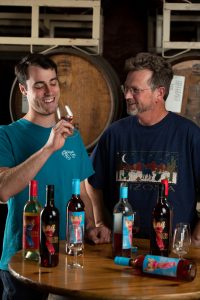 Portrait of Cole Dennis, the Assistant Winemaker at Quady Winery, next to Darin Peterson, the Winemaker at Quady Winery
