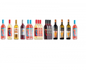 lineup of Quady wines next to each other in a straight line on a white background.