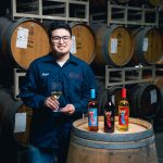 Angel Perez at the barrel room with Electra wines