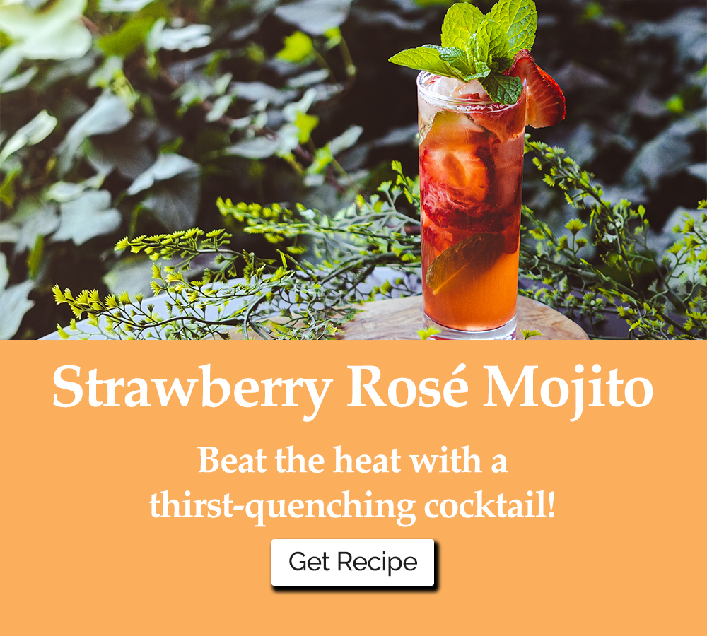 Strawberry Rose Mojito, beat the heat with a thirst-quenching cocktail! Get recipe. Photo of Strawberry Rose Mojito
