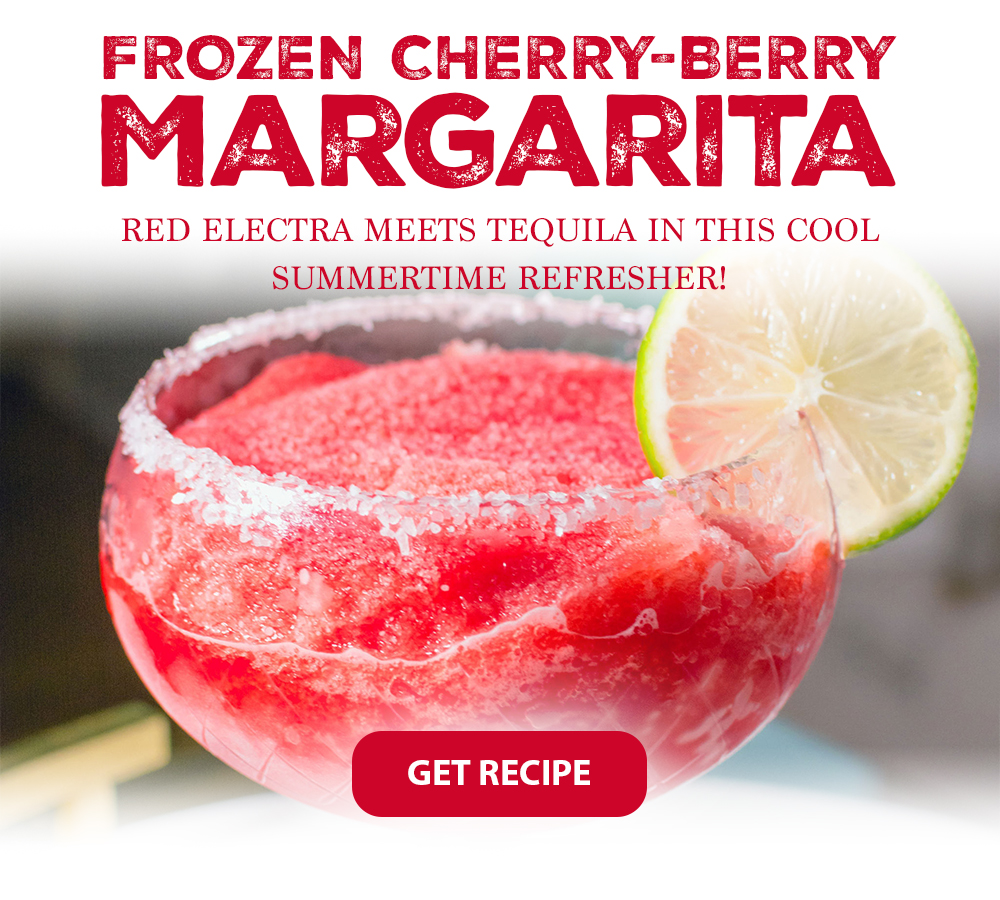 Frozen cherry-berry margarita. Red Electra meets tequila in this cool summertime refresher! Get recipe button. Image of frozen cherry-berry margarita with lemon wedge on the rim.