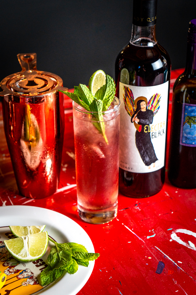 Rosy G&T dessert wine cocktail with Electra Black and Deviation