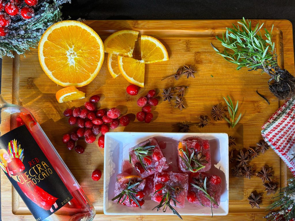 Holiday ice cubes with Red Electra Moscato
