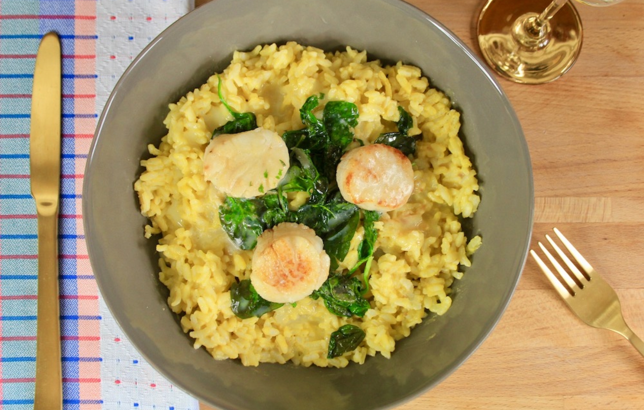 Romantic Dinner Sage Brown Butter Seared Scallops w/ Parmesan Risotto